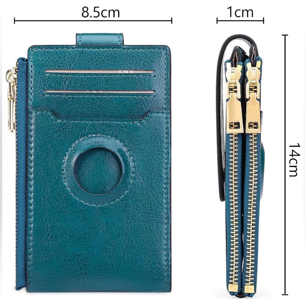Blue AirTag Wallet, Genuine Leather Bifold Credit Card Holder